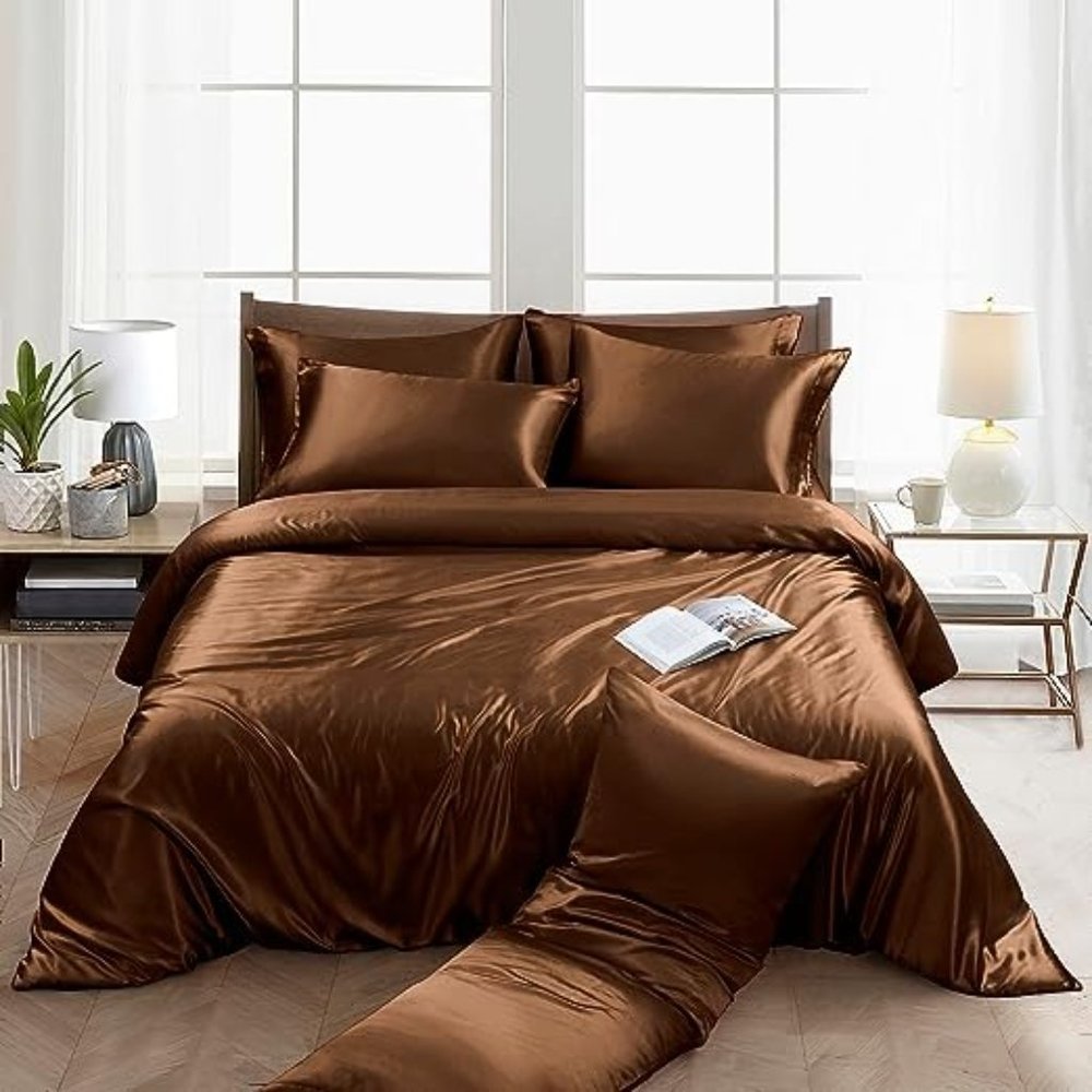 New 6 Pieces Satin Duvet Cover Full/Queen Size Luxury Silky Bedding Duvet Cover - Picture 5 of 6